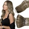 Hetto extension Microring Balayage Marrone con Biondo Medio 50cm 50Ciocche | 100% Remy umani, Micro anello senza colla né calore. Invisibile e riutilizzabile. Per matrimonio e uso quotidiano