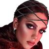 RUNRAYAY RUNRAYAY, catenina per capelli con strass in rete, stile anni '20, danza del ventre, catenina per capelli flapper con cristalli, accessori per capelli da sposa - Nero