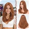 FESHFEN Parrucca Donna Lunga con Frangia Natuaral Sintetici Ricci Parrucca Capelli Parrucche per Donna, Rosso Ramato 45 cm
