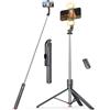 Pnitri 170cm Bastone Selfie Treppiede - 2 Luce di Riempimento, Migliorato Supporto Treppiede Telefonico ad Apertura Automatica con Telecomando, Monopiede da Viaggio Portatile per Smartphone