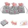 Doni Bomboniere Set Bomboniere Compleanno Battesimo Nascita 12 Sacchetti Misto Juta Cotone Rosa Portaconfetti con Orsetto 12 Bustine Confetti Rosa 12 Bigliettini da Personalizzare Festa Gadget