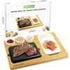 NutriChef Set Pietra Lavica per Carne e Barbecue da Tavolo in Granito con Piatto in Bambu, Ciotole in Ceramica e Vassoio in Acciaio Inox, per Carne, Frutti di Mare, Grigliate in Casa e Ristorante
