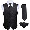 HISDERN Paisley floreale Jacquard floreale gilet e cravatta e fazzoletto da taschino set Nero 3XL