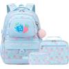 Makukke Zaino scolastico per ragazze, set di borse per libri, zaino per la scuola per adolescenti, ragazze, bambini, studenti delle scuole elementari e medie, Fragola-Blu, Large, Zaini Daypack