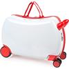 ITACA - Valigia Bambina Con Seduta Comoda Trolley Cavalcabile Con Ruote Girevoli Valigia Per Bambini Leggera Colorata Design Giocoso Viaggi Divertenti Per Piccoli, Bianco-Rosso