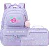 Makukke Zaino per la scuola, per ragazze e adolescenti, set di zaini per la scuola, per ragazzi e ragazze, impermeabile, 30 l, Fragola-viola, L, Cute, Kawaii