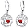 Eusense Orecchini Albero della Vita con Cuore con Granato, Orecchini Pendenti Regalo per Donna Ideale per Anniversario e San Valentino