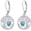 Eusense Orecchini Albero della Vita con Cuore con Acquamarina, Orecchini Pendenti Regalo per Donna Ideale per Anniversario e San Valentino