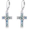 YFN Orecchini a forma di croce in argento Sterling con pendente a monachella, gioielli religiosi, regali cristiani per donne e uomini, normal, Argento sterling, Nessuna pietra preziosa