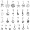 Hobbspring 50 pezzi clip su ciondolo fascino 25 stili antico argento fiore charm con moschettone in lega floreale cerniera ciondolo per borse e portachiavi, Lega di acciaio