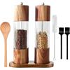 Dinhauyon 2 Pezzi Macina Sale e Pepe Manuale, Macinino Nucleo Ceramica Regolabile, Saliera Macinare con Finestra Acrilico Trasparente per Spezie Varie, Macinapepe Legno con Vassoio/3 Spazzole Pulizia/Cucchiaio