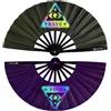 D(R)IP'N'RAVE Rave Techno - Ventaglio a ventaglio nero con tessuto verde brillante UV Glow - Luci al buio - Accessori per festival Rave EDM Party Club