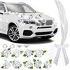 ZHIQIN Decorazioni Auto per Matrimonio Addobbi Per Cofano Dell'auto Matrimonio Decorazione Auto Sposa e Coppie con 9 Bianco Rose 10 Fiocchi 2 Tulle 2 Ventose Per Festa Di Nozze