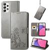JIUNINE Cover per Samsung Galaxy A33 5G, Custodia Libro in Pelle Portafoglio Case Flip Antiurto con Disegni in Rilievo [Porta Carte] [Magnetica] [Interno TPU] per Samsung Galaxy A33 5G, Grigio