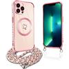 Pnakqil per Magnetica Cover per iPhone 13 Pro Max con Cordino, Ultra Sottile Cuore Silicone Custodia con Laccio Tracolla, Elettrolitico TPU Case con Collana per iPhone 13Pro Max 6.7 Pollic, Rosa