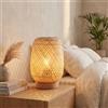 B·LED BARCELONA LED BARCELONA LED - Lampada da tavolo in vimini e legno "Ruka" - Design artigianale con paralume a griglia. Stile rustico, boho naturale. E27 - Lampada da tavolo ideale per soggiorno, camera da letto.