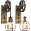 iDEGU 2 Pezzi Vintage Lampade da Parete Industriale Appliques da Parete Stile Puleggia Lampada a Muro Retro Luce da Muro per Bar, Camera da letto, Soggiorno, Ristorante, Cafe, Bar, Corridoio - Bronzo