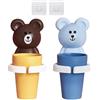 KLEHOPE 2 Pezzi Portaspazzolino Cartone Animato, Porta Spazzolino Bambini Senza Bisogno di Forare, Porta Spazzolini con Animali con Coppetta per Spazzolino con Gancio Adesivo per Bambini
