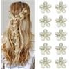 ELNX 10 fermagli per capelli con fiori verde chiaro - Mini fermagli con strass per ragazze e donne, per matrimonio e uso quotidiano