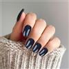 VLYX 24 pezzi di unghie finte, unghie finte corte con colla, unghie a pressione, unghie rimovibili con colla per Natale, Halloween, donne, ragazze, accessori per unghie (blu)
