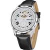 TIME100 Orologio Uomo Automatico Meccanico Senza Batteria, Quadrante Scheletrato Open Heart Angel Wing, Stile Pilota Business Sport, Cinturino in Pelle, Lancette Luminose, 30M Impermeabile