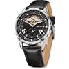TIME100 Orologio Uomo Automatico Meccanico Senza Batteria, Quadrante Scheletrato Open Heart Angel Wing, Stile Pilota Business Sport, Cinturino in Pelle, Lancette Luminose, 30M Impermeabile