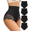 MIOTAN Biancheria Intima da Donna a Vita Alta con Controllo della Pancia Mutandine in Pizzo Elasticizzato Copertura Completa Slip da Donna Confezione da 4 Taglie S-XXL, Nero-Confezione da 4, XX-Large