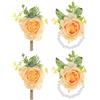 PATIKIL Set di Fiori da Polso e Boutonniere in Rosa, 4 Pezzi Fascia da Polso per Fiori da Sposa Bracciale Accessori per Uomo Donna Festa di Laurea Ballo di Fine Anno, Arancione