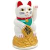 Starlet24 - Gatto portafortuna "Maneki Neko" con zampina che si muove, per feng shui, Plastica, bianco, 11 cm