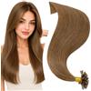 Elailite Extension Cheratina Capelli Veri 50 Ciocche 100% Remy Human Hair con Keratina Invisibili Capelli Indiani 40g 35cm #6 Castano