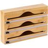 Relaxdays Dispenser per Pellicola, 3 Rotoli, cassetto, bambù, 22 x 33,5 x 7 cm, taglierina Cucina, Naturale