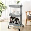 BAKAJI Carrello Trolley Cucina in Metallo con 3 Ripiani in Plastica e 4 Ruote girevoli a 360 Gradi con Freno Trolley Salvaspazio Arredamento Casa Cucina Dimensione 32,5 x 75 x 25 cm Moderno (Grigio)