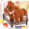 Tagitary Giocattoli di peluche per bambini, giocattoli elettronici interattivi di peluche con guinzaglio che emette suoni, camminando e scodinzolando, cavallo di peluche realistico per ragazzi e