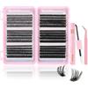 Silkiwinki Set Completo per Extension Ciglia Ciuffetti, 580PCS Ciglia Finte Naturali con Adesivo, Rimosore, Pinzetta e Libro, Ricci D 8-16MM (30D+40D+50D+60D+80D+100D)