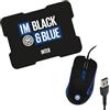 TECHMADE Inter Mouse USB con Filo + Mousepad Gaming Nero Azzurro - Combo Ufficiale PC e Laptop, Sensore Ottico ad Alta Precisione, Tappetino Antiscivolo