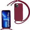 Beajew Custodia per iPhone 13 Pro Cover con Regolabile Rimovibile Corda da Catena Collana Necklace Antiurto Cordino Collari per iPhone 13 Pro, Rosso