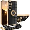 XCYYOO Cover per Samsung Galaxy A17 5G con Cordino, Custodia A17 5G Samsung con Tracolla, Case Antiurto 360°Metallo Ring Kickstand Litetettiva Auto,Cover per Samsung Galaxy A17 5G con cord - Nero