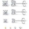 SLLAISS 3 Paia Orecchini Uomo Moissanite Argento 925 Punto Luce Set 3/4/5mm Taglio Brillante Diamante Ipoallergenici Orecchino Simulato per Donna Regalo Compleanno Argento