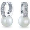 Bling Jewelry Orecchini a cerchio pendenti mini con perla bianca simulata e pavé di CZ moderno ed elegante per sposa, placcati in argento per donne matrimonio.