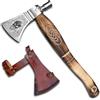 Novahaven Mjölnir - Ascia forgiata a mano per esterni, 46 cm, con polo martello, regalo e decorazione in acciaio al carbonio, manico in legno di frassino intagliato, fodero in pelle, per campeggio