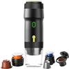 Leikurvo Espresso portatile, 3-in-1 Mini caffettiera con batteria, Caffettiera da campeggio per macinato caffè NS-capsule, Caffettiera da viaggio per campeggio auto da viaggio, Riscaldamento automatico rapido