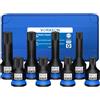 VORXEON Set di 8 Pezzi Chiavi a Bussola a Impulsi XZN 1/2, M12/M14/M16/M18 Corti e Lunghi, in 42CRMO, Kit Bussole a Impatto con Custodia Blu, Adatto Per Chiavi Manuale Pneumatiche ed Elettrico