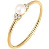 Elli DIAMONDS Anello Donne Fidanzamento Perla con Diamante (0.03 ct.) in Oro Giallo 585