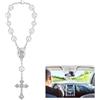 YALiya Ciondolo Auto con Angelo Custode Specchio,Collana Rosario Croce Cattolica | YALiya Rosario Corto per Auto per Uomo e Donna, Perle Preghiera Regalo Argento Chiusura per Amuleti Visiera Auto