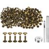 QUARKZMAN 100 Set Rivetti in Pelle 10 x 7mm Elementi Fissaggio Borchie Rivetto a Doppio Cappuccio Metallo 3Pz Montaggio Chicago per Borse Scarpe Pelle Riparazioni, Bronzo