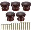 QUARKZMAN 5Pcs Pomello Rotondo In Legno Per Cassetto, 0.98 x 0.79 Pomelli Rotondi Per A Forma Di funghi Superficie Verniciata Pomelli In Legno Con Viti Per Cassetto, Colore Rosso Tè