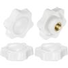 QUARKZMAN 4pz Pomelli a Stella M8 con Filettatura Femmina, Testa da 38mm, Plastica con Foro Non Passante Maniglie di Serraggio Avvitate in Ottone Manopole Filettate, Bianco