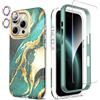SHEDEER Cover per iPhone 16 Pro, Glitter Protezione Fotocamera & Vetro Temperato & Paraurti, Custodia 360 Protezione, Aesthetic, Antiurto, Verde Fantasia