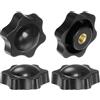 QUARKZMAN 4pz Pomelli a Stella con Filettatura Femmina 1/4-20, Testa da 38mm, Plastica con Foro Non Passante Maniglie di Serraggio Avvitate in Ottone Manopole Filettate, Nero