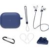 AIYAAIYA Custodia Protettiva in Silicone Compatibile con Apple Airpods Pro3 Gen (2025): AIYAAIYA Set di Accessori 6 in 1 con Supporto per Orologio/Corda Anti-Smarrimento/Ganci per le Orecchie (Blu)